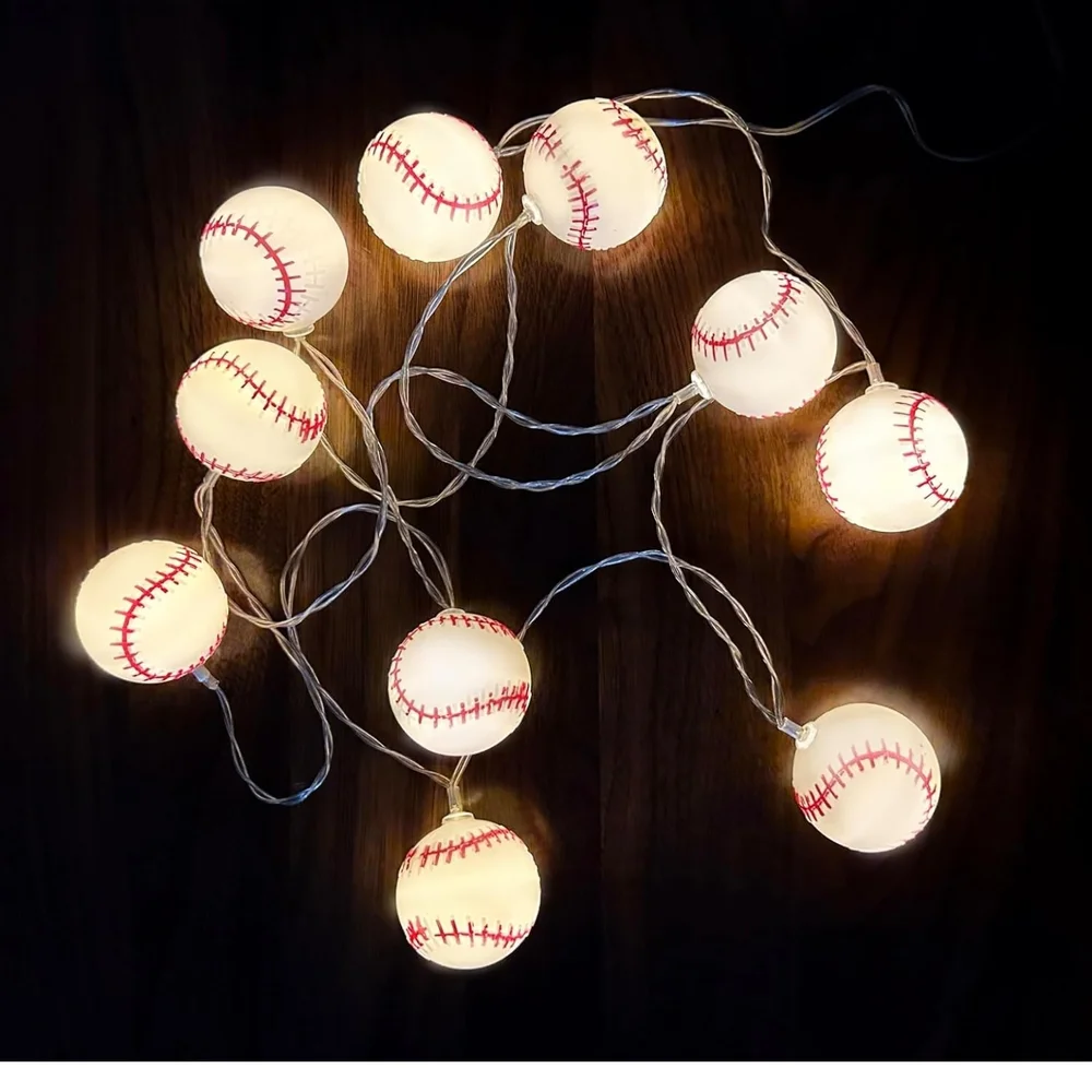 Baseball String Lights - White and Red  9 Funtions Uses 3 AA Batts Not Included - Picture 6 of 9